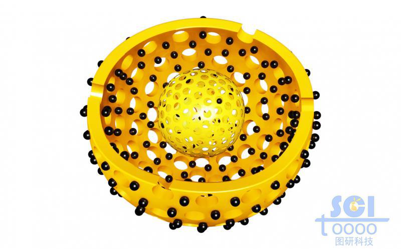 带二分之一切口的双层介孔球/硅球/纳米颗粒孔道内外分布药物颗粒