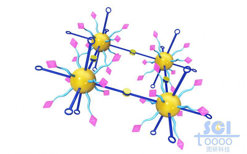 四组带荧光基团和受体的金纳米颗粒相互聚合