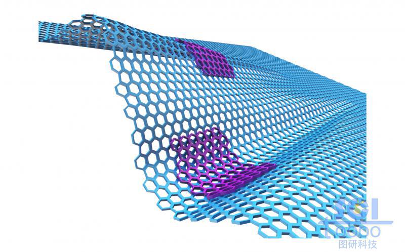 起伏的大石墨烯片上附着顺应起伏的小片石墨烯结构