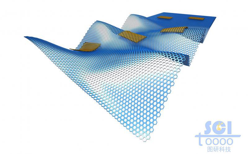 起伏的大石墨烯片上附着顺应起伏的小片石墨烯结构