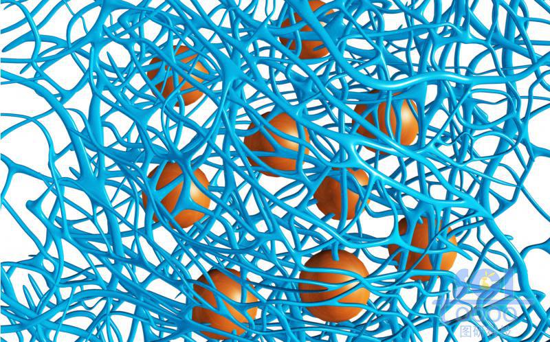 高分子链段交错形成网状结构内包裹微球/小分子
